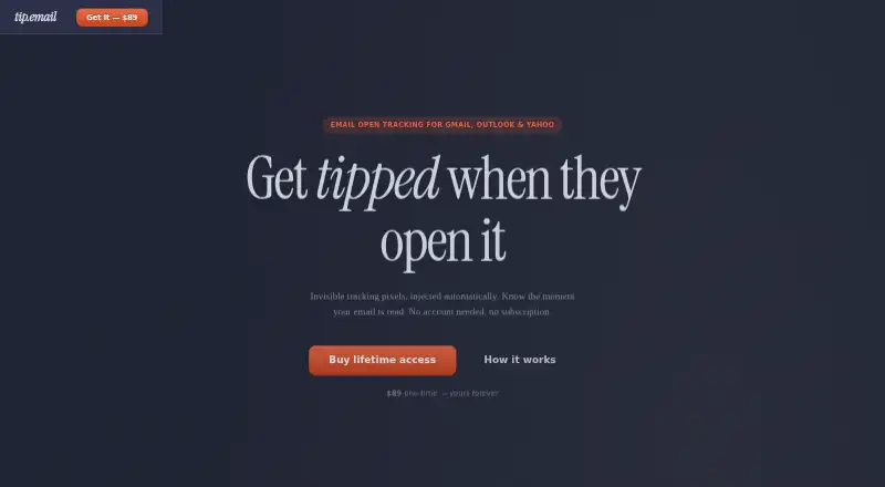 The tip.email homepage