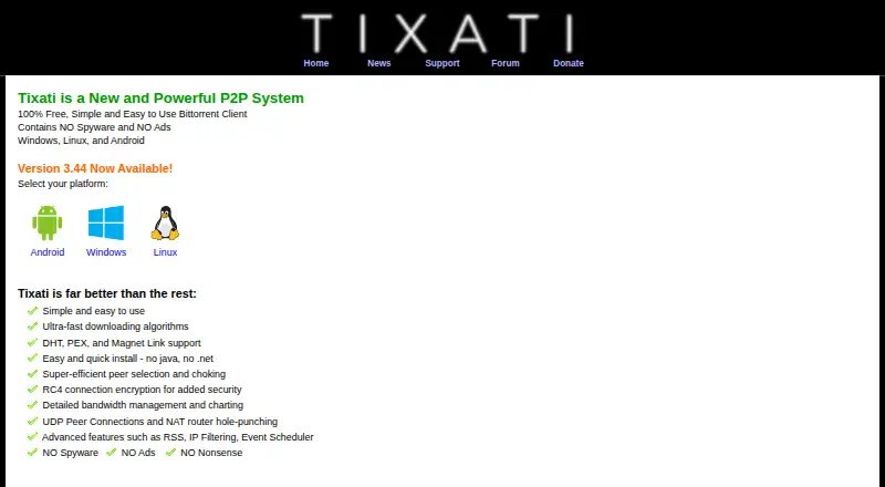 The Tixati homepage