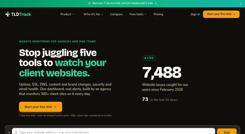 The TLDTrack homepage