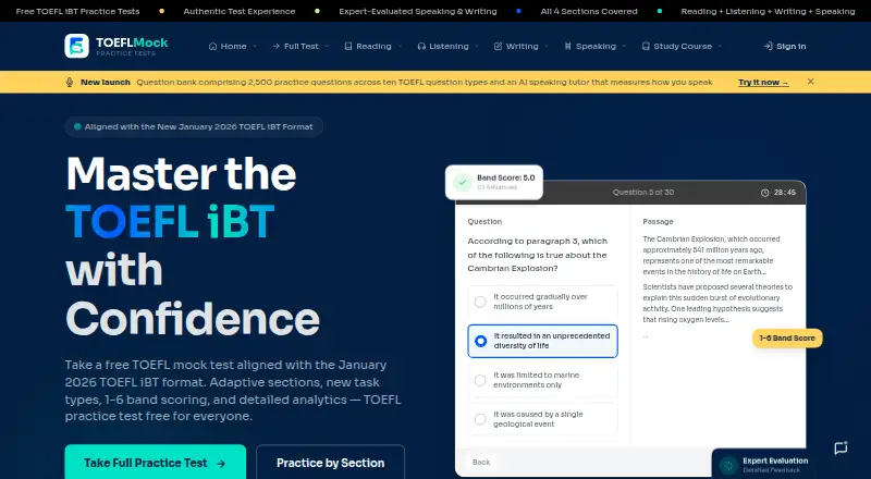 The TOEFLMock homepage
