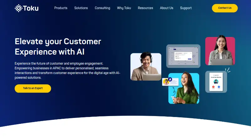 The Toku Contact Centre homepage