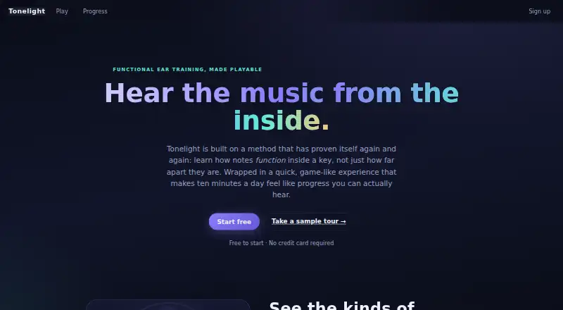 The Tonelight homepage