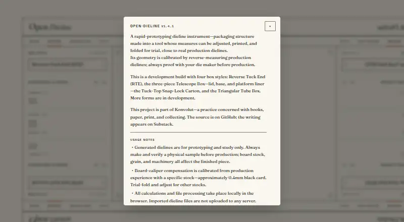 The open-dieline homepage