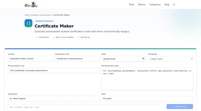 The ToolsOnDuty Certificate Maker homepage