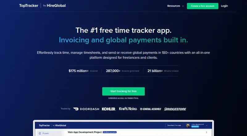 The TopTracker homepage