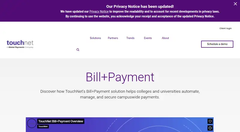 The TouchNet Bill+Payment homepage
