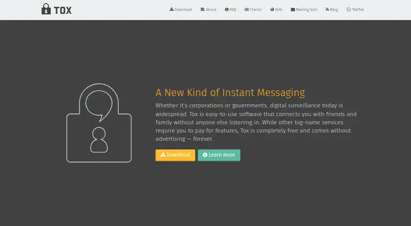 The Tox homepage