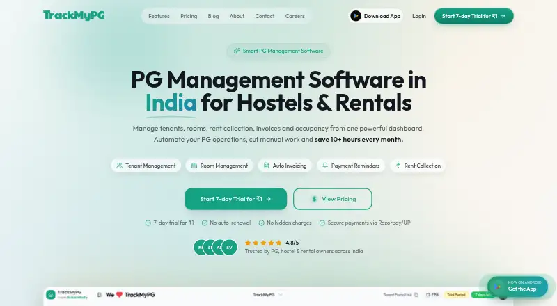 The TrackMyPG homepage