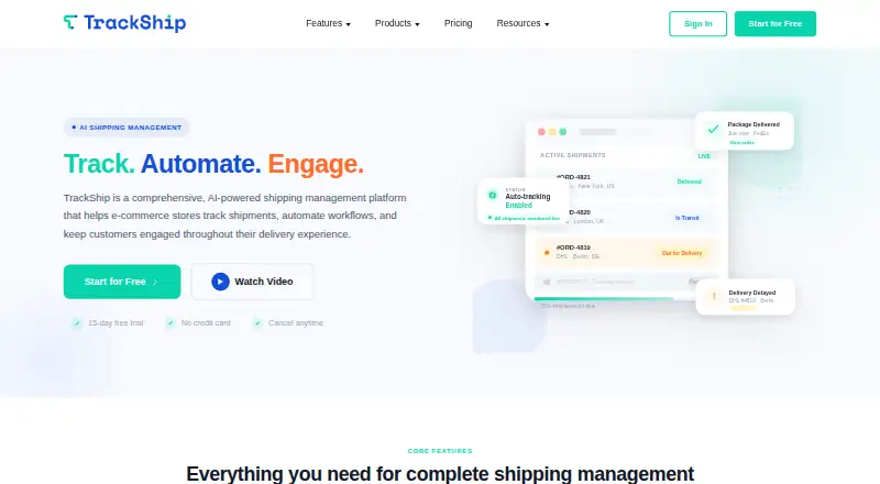 The TrackShip homepage