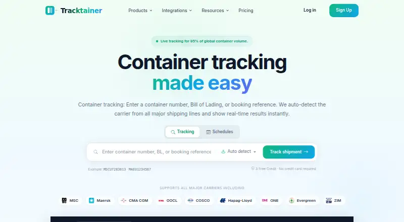The Tracktainer homepage