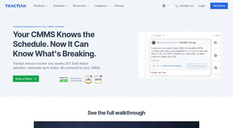 The Tractian CMMS homepage