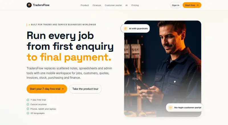 The TradersFlow homepage