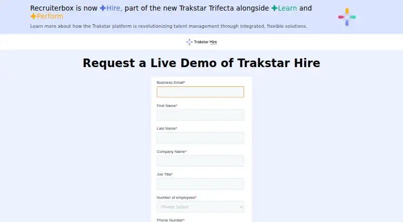The Trakstar Hire homepage