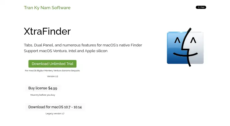 The XtraFinder homepage