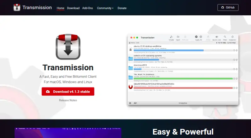 The Transmission homepage