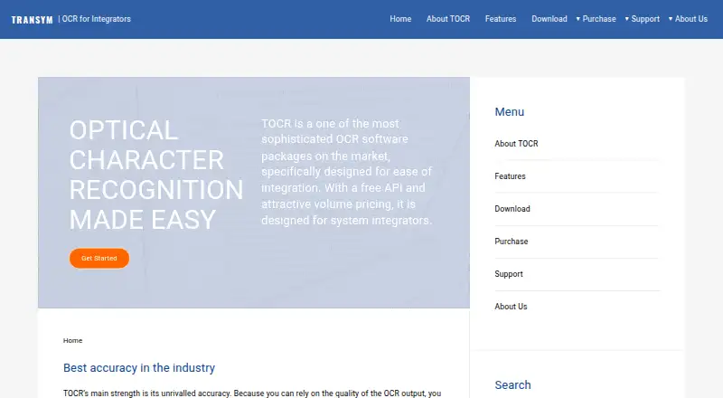 The Transym TOCR homepage