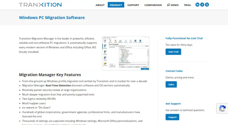 The Tranxition Migration Manager homepage