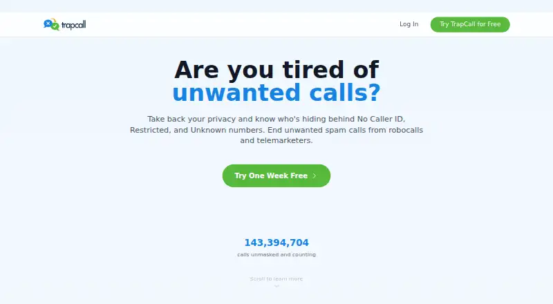 The TrapCall homepage