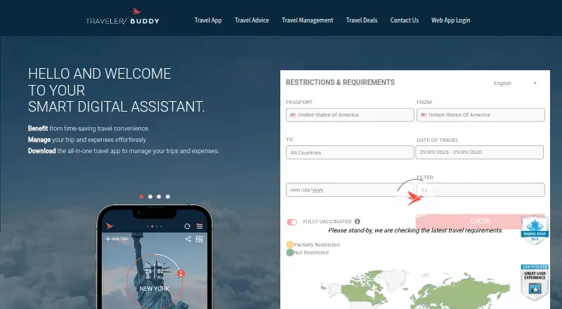 The TravelerBuddy homepage