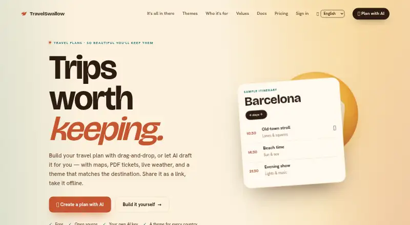 The TravelSwallow homepage