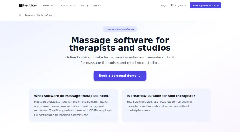 The Treatflow homepage