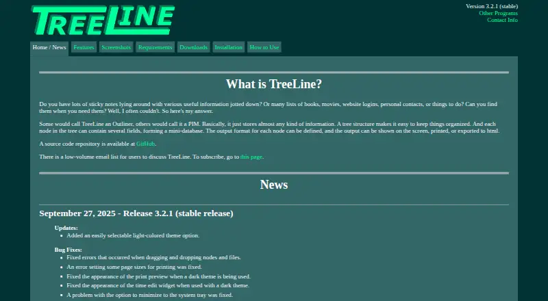 The TreeLine homepage