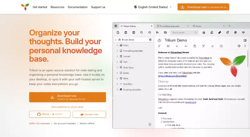 The TriliumNext Notes homepage