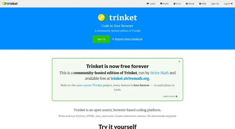 The Trinket homepage