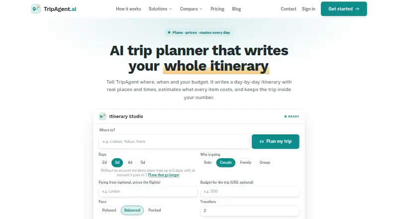 The TripAgent.ai homepage