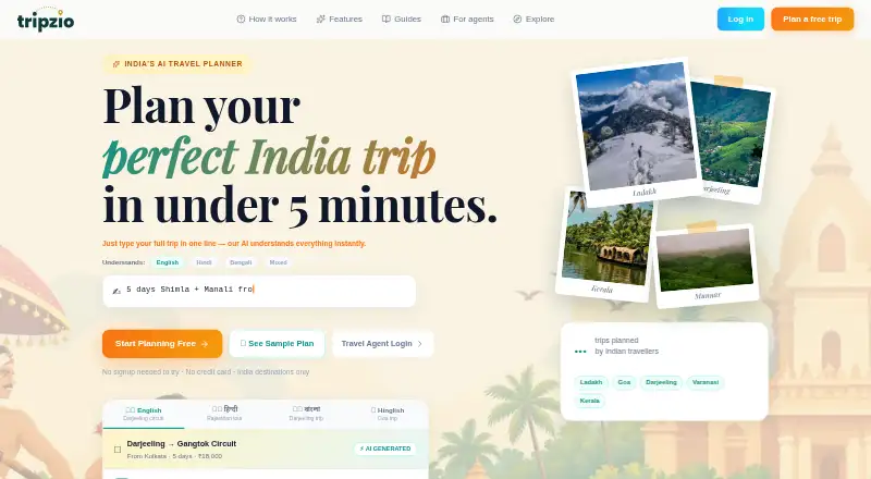 The Tripzio homepage
