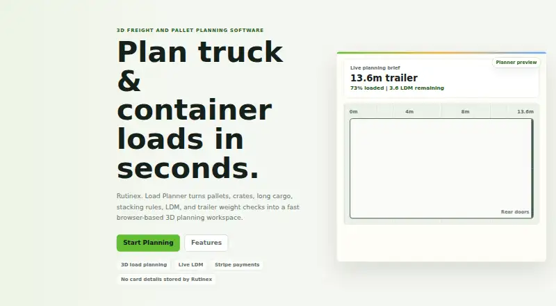 The Rutinex Load Planner homepage