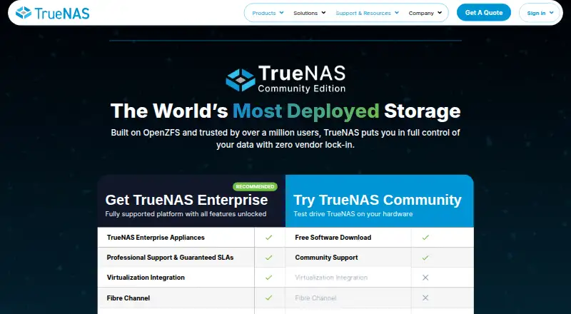 The TrueNAS homepage