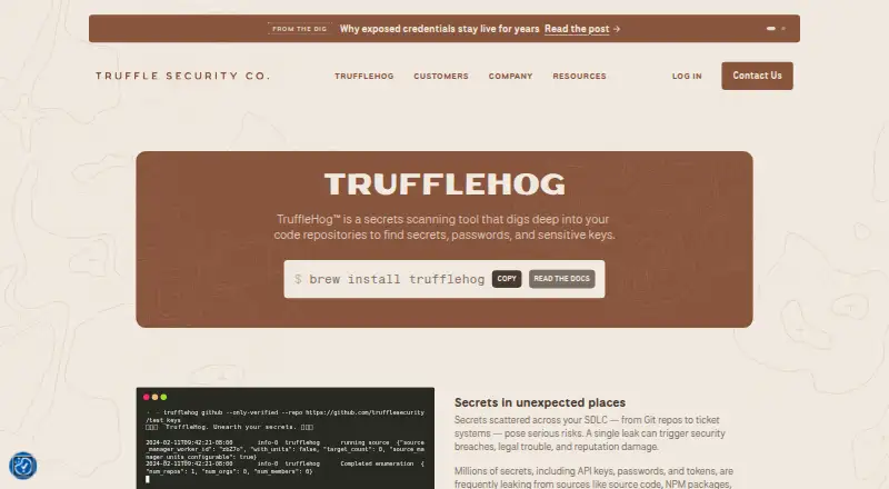 The TruffleHog homepage