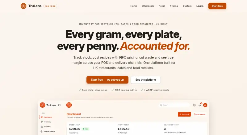 The TruLens for Food homepage