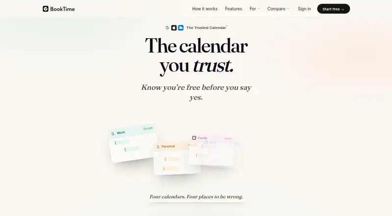 The BookTime homepage