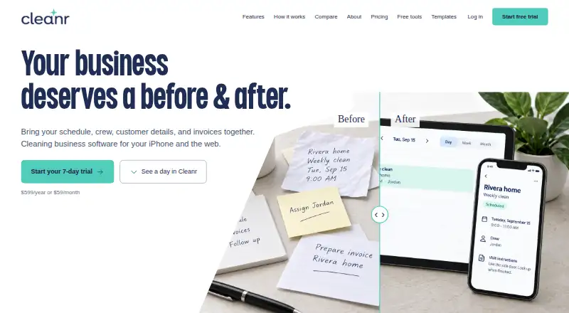 The Cleanr homepage