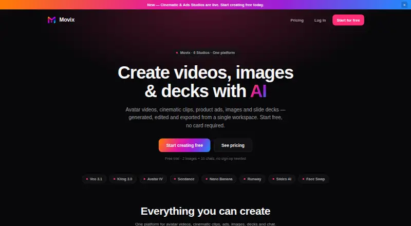 The Movix homepage