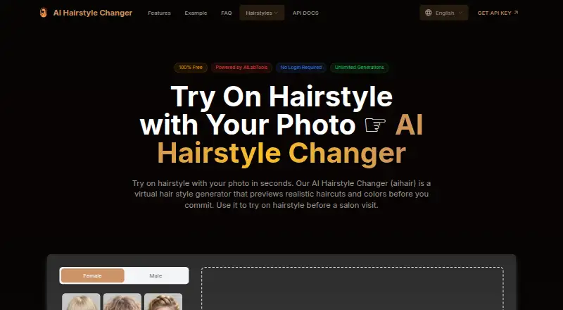 The Try On Hairstyle homepage