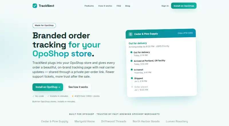 The TrackNest homepage