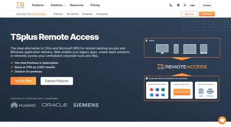The TSplus Remote Access homepage