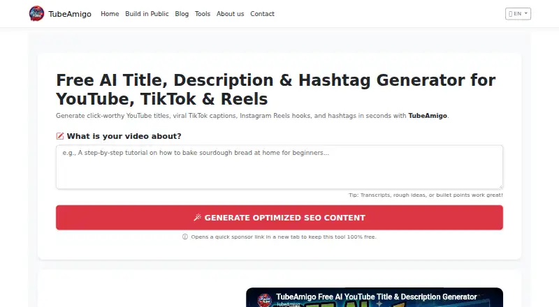 The TubeAmigo homepage