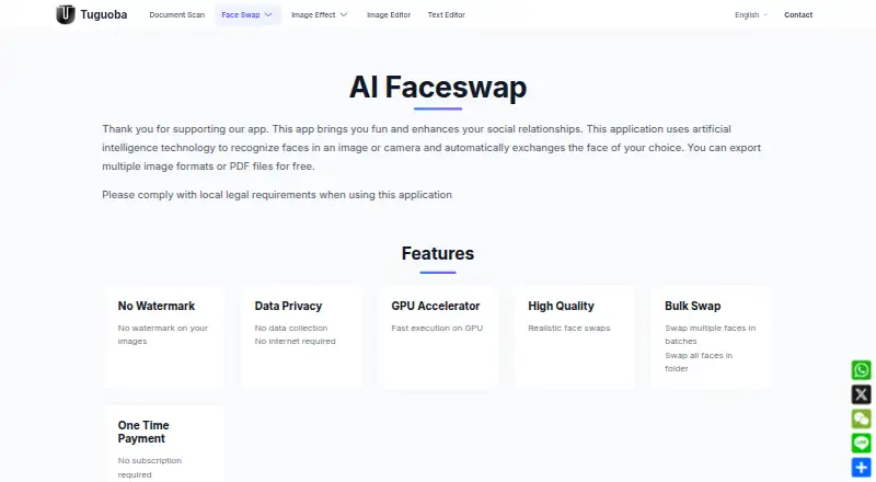 The AI Faceswap by Tuguoba homepage
