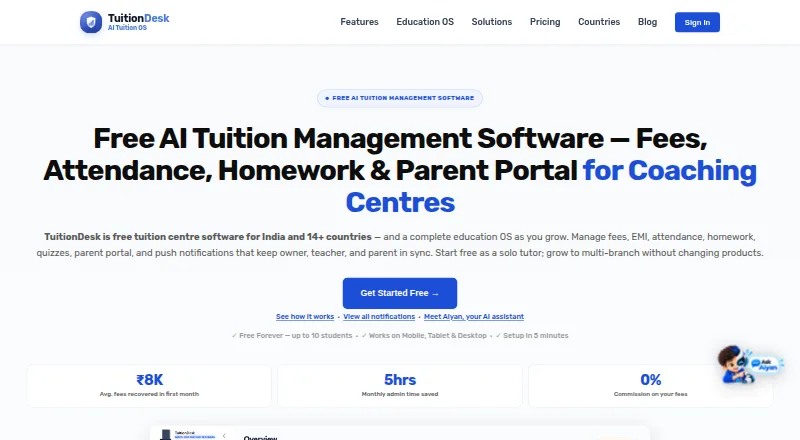 The TuitionDesk homepage