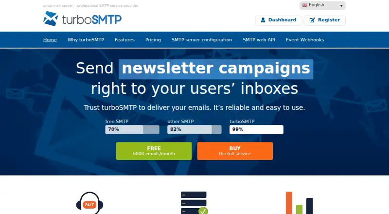 The turboSMTP homepage