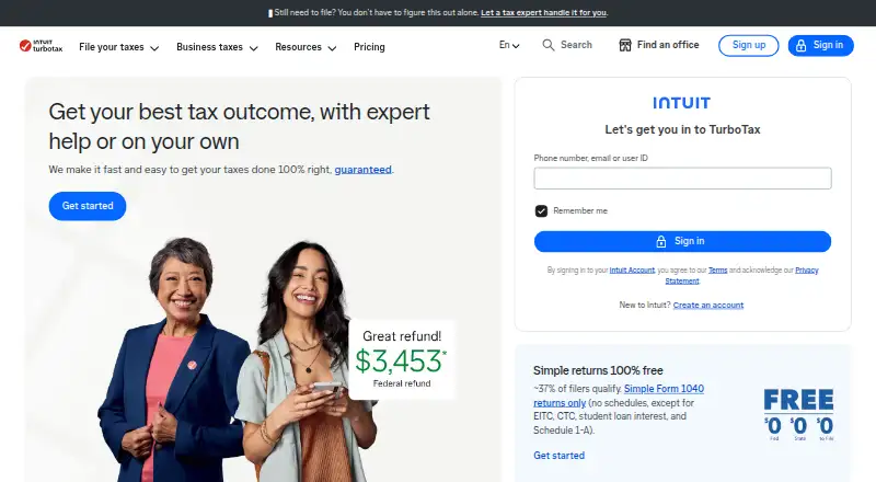 The TurboTax homepage