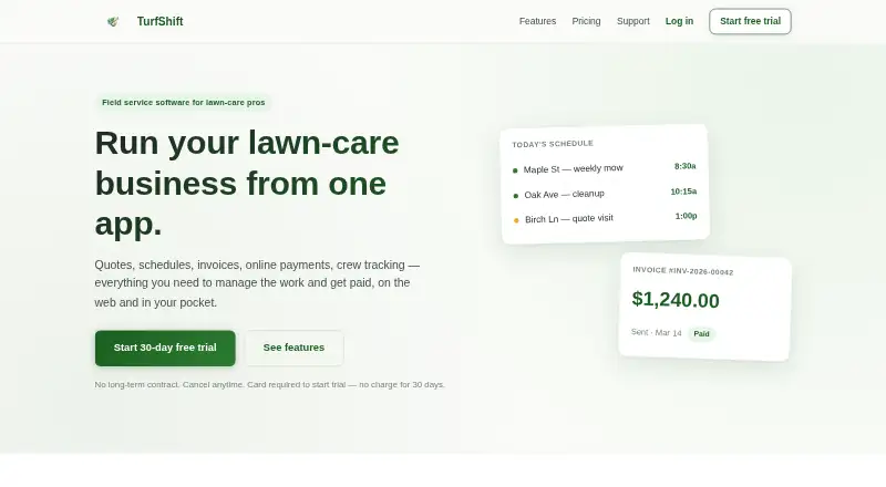The TurfShift homepage