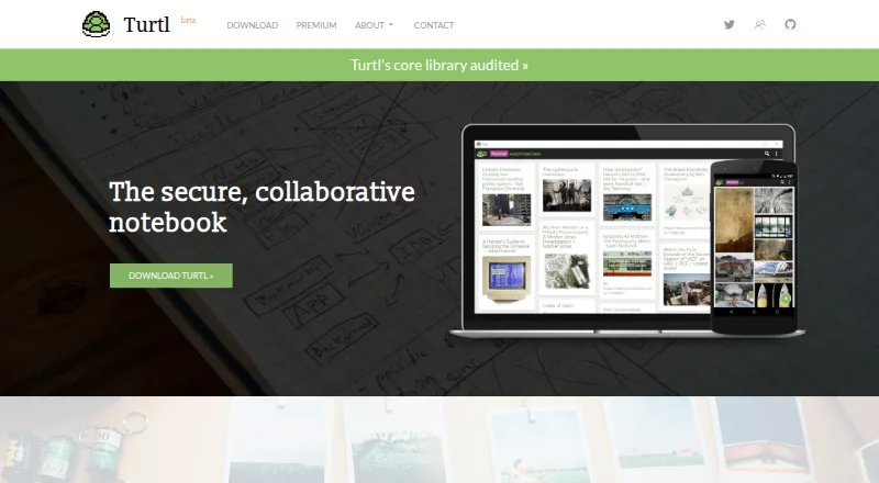 The Turtl homepage