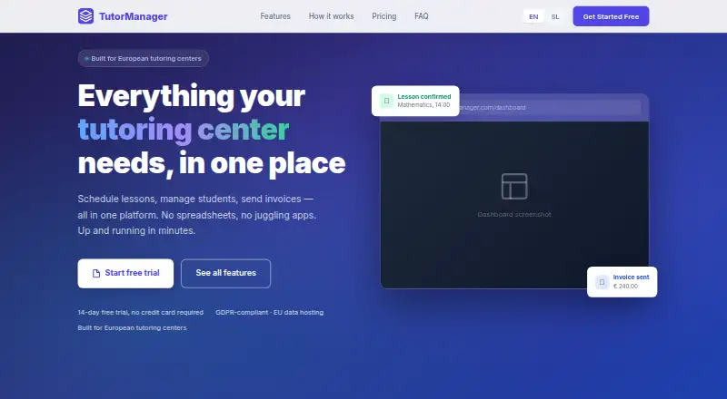 The TutorManager homepage