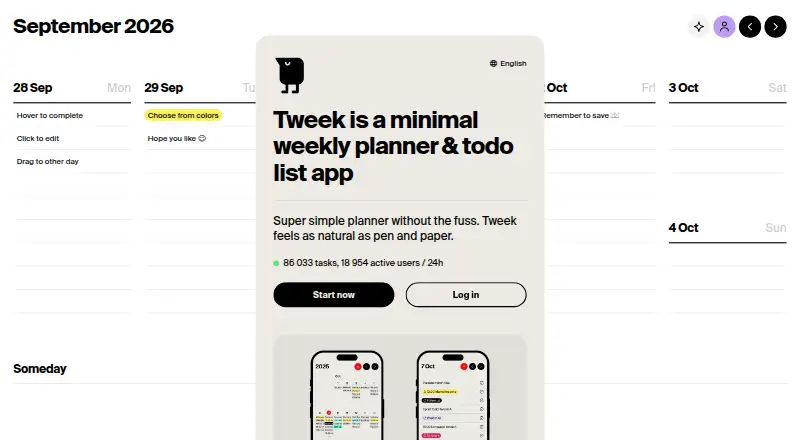 The Tweek homepage
