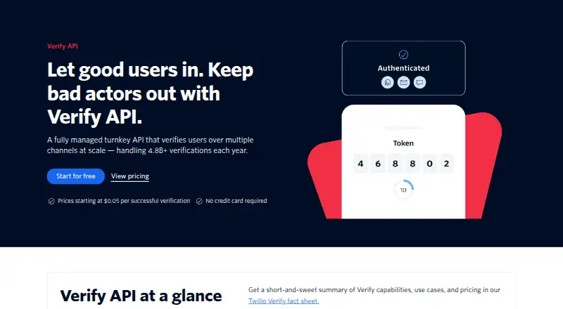 The Twilio Verify homepage